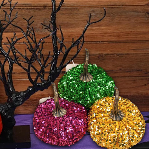 Paquete De 3 Calabazas Artificiales De Terciopelo Estilo E