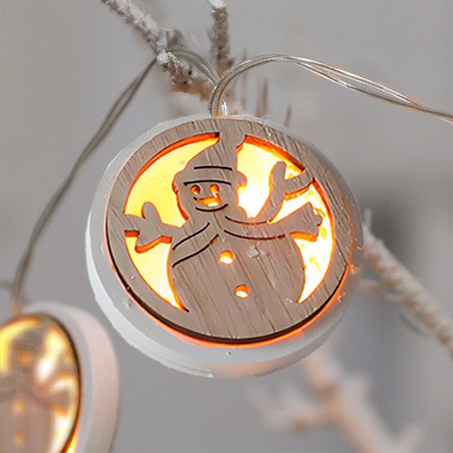 Cadena De Luces Led De Madera Con Diseño De Muñeco De Nieve