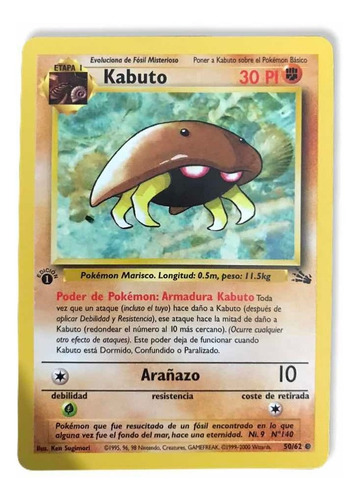 Carta Pokemon Kabuto 1st Edition 50/62 Fossil
