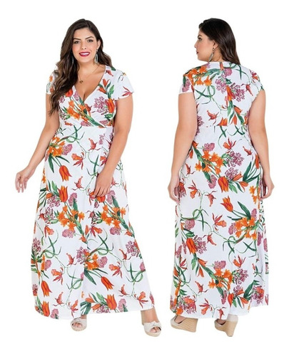 Vestido Longo Transpassado Evangélico Festa Plus Size Grande