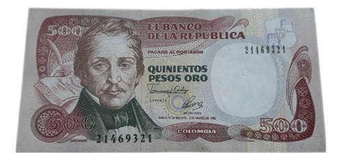 Billete De Colombia 500 Pesos Oro 1992 Sin Circular