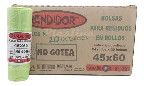 Rollo Bolsa Residuo Verde Reforzada  45x60 X 480u.