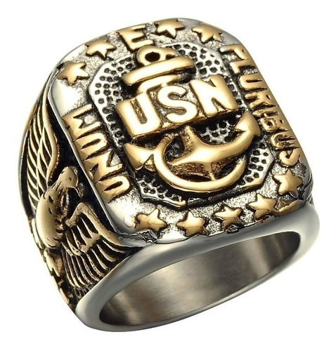 Anillo Militar Usn Color Plata Acero Inoxidable Para Hombre