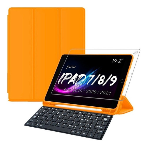 Capa Teclado Para Tablet iPad 9 Comp Pencil Pelicula Cor Laranja