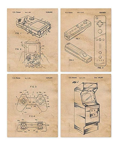 Vintage Nintendo Wii, Gameboy, Arcade Patent Poster Prints,