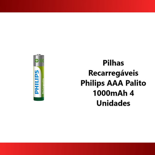 Pilha Philips Recarregável Aaa 1.2v 1000mah 4un Hr03 Micro
