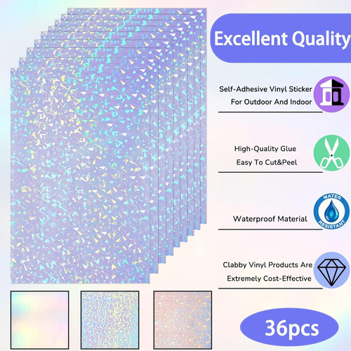 36 Hojas De Papel Adhesivo Holográfico, Transparente, ...