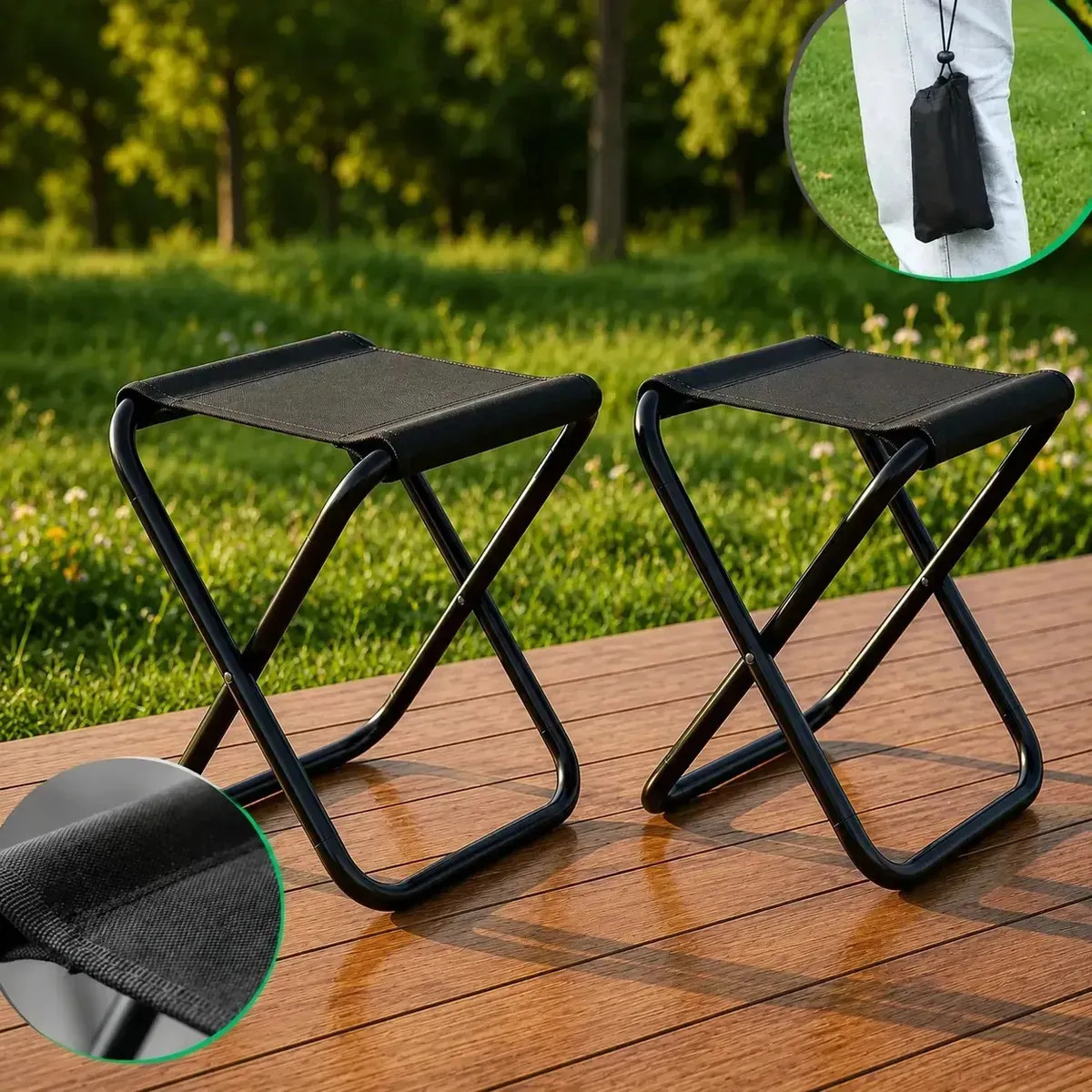 Kit 2 Mini Cadeira Dobrável Portátil Banco Pesca Camping Fila Resistente Banqueta Sólar