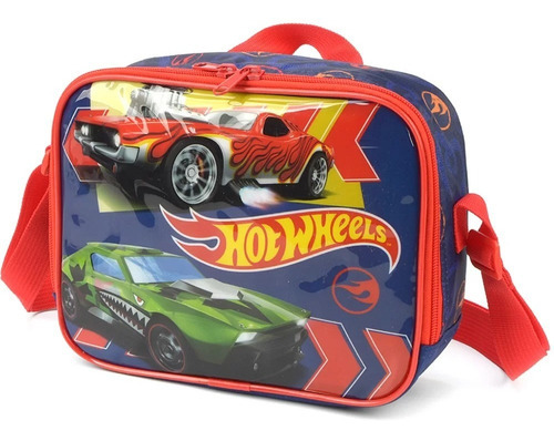 Mochila Hotwheels C/ Rodinha Kit Lancheira Meninos Infantil Cor Vermelho Desenho Do Tecido Hot Wheels