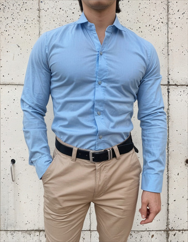 Camisa De Vestir Hombre Elastizada Manga Larga Entallada