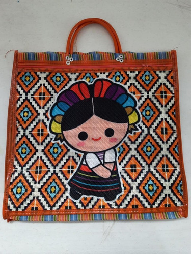 Imagen 2 de 6 de Bolsa P/ Mandado Bordada Frida Khalo, Lele Y Virgencita 5 Pz