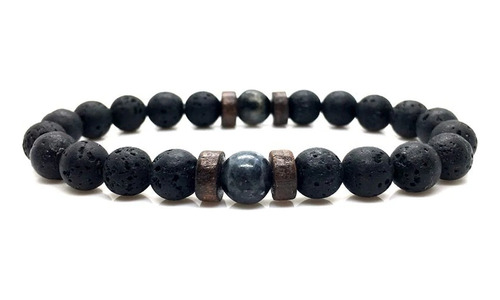 Pulsera De Piedra Volcanica Con Madera