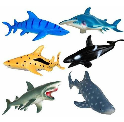 HEMTO Juego de tiburón de Juguete Juego de baño de Animales Grandes de tiburón de mar Juego de 6 para niños Juego de Regalo de estatuillas de Criaturas plásticas de mar de múltiples Estilos 