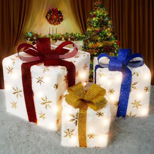 Christmas Lighted Gift Boxes Decorations Husuime Set Of 3