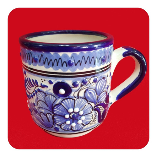 Imagen 10 de 10 de Tarro Taza De Talavera Poblana Azul Grande 500ml. Tz