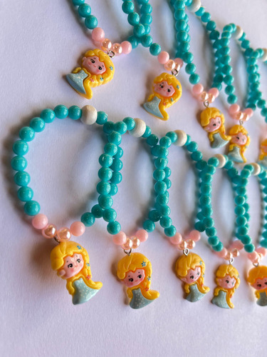 Pulseras Souvenirs Frozen X 10 Unid Con Bolsa Organza Ind. Celeste