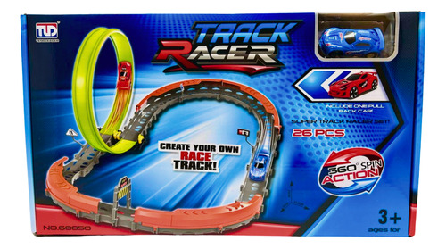 Pista De Carrera Track Racer Giro 360° 26 Piezas Con Auto Color Naranja Oscuro