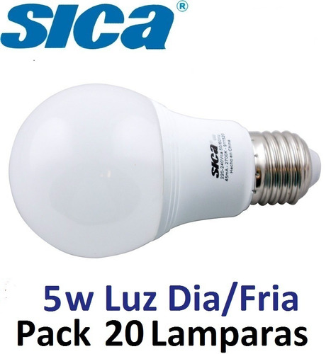 Lampara Led Bulbo Foco 5w Dia Blanca Fria X20u Sica Promo