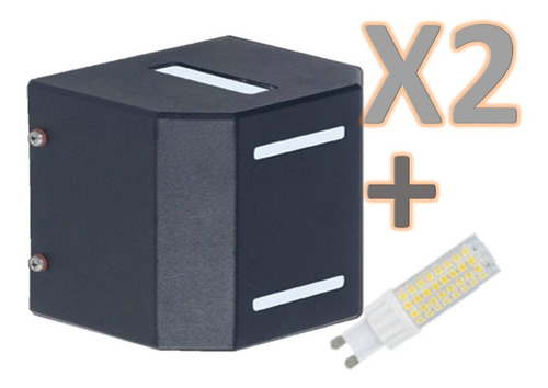 Imagen 1 de 10 de Pack X2 Aplique Bidireccional Pared Exterior + Led G9