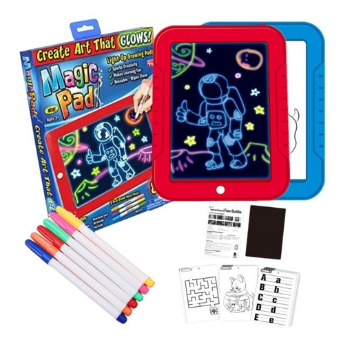 Magic Pad Tableta Dibujo Con Luz Led 6 Marcadores Neon 