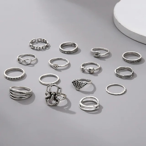 Set Conjunto Anillos Araña Calavera
