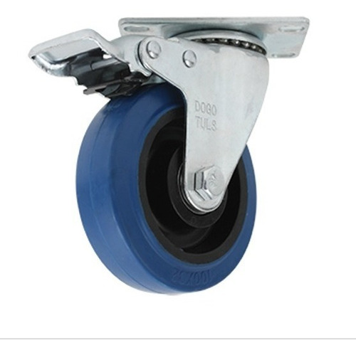 Rodaja Goma Elástica Azul Giratoria Placa Con Freno De 5''