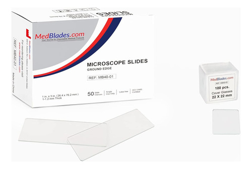 Medblades Caja De 50 Portaobjetos De Microscopio Limpio En B