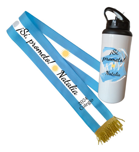 Banda Promesa Bandera Argentina + Botella Personalizada 