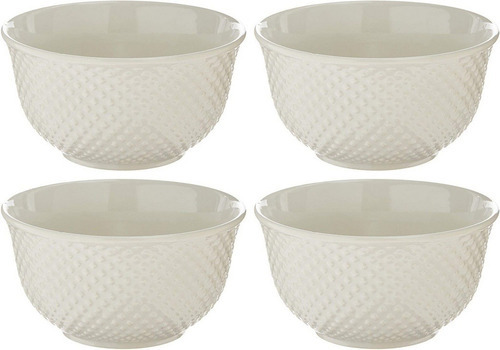 Jogo Tigela Bowl Porcelana New Bone Dots Branco 380ml 4pç