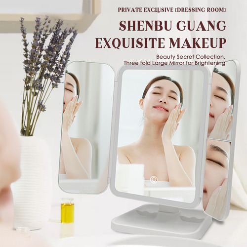 Espejo De Maquillaje Led De Triple Pliegue +2x +3x De Aument