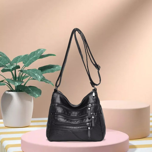 Bolso Bandolera De Mujer De Piel Lisa Con MĂșltiples Bolsillo