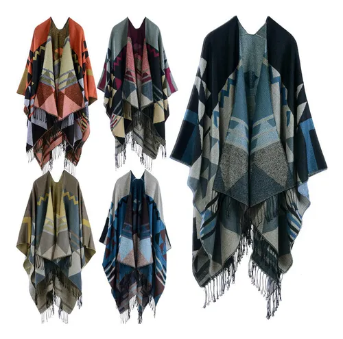 Bufanda Tejida Para Mujer, Chal, Poncho, Estampado Geométric