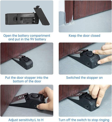 2 Piezas Tope De Puerta Alarma 120 Db Cuña De Tope De Puerta