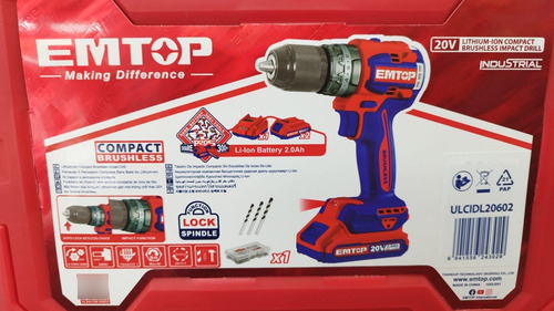 Taladro Percutor Inalambrico 20v Emtop Ulcidl20602