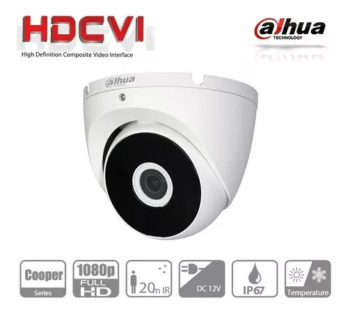 Dahua Cámara de seguridad HAC-T2A21 3.6mm Cooper Alta resolución HD 1080p visión nocturna Smart IR 20 Mts IP67 Seguridad Exterior Facil Instalación CCTV