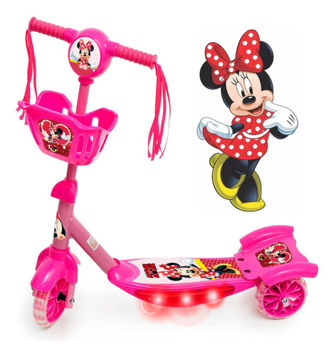 Patinete 3 Rodas Infantil Luz E Musica Cesta Minnie Rosa