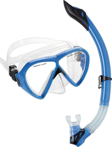 Combo Cressi Bonete Visor Y Snorkel Para Buceo Clear / Azul