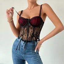 Comprar Top Corset Corse Sexy Encaje Negro Perla