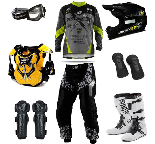Kit Completo Roupa Bota Capacete Motocross Trilha 8 Itens