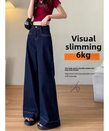 Pantalones Largos De Algodón De Cintura Alta Con Jeans Ancho