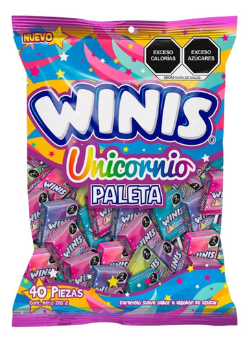 Paleta Winis Unicornio Caramelo Suave 40pz