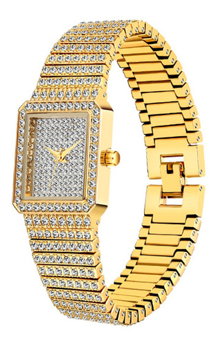 Relógio Feminino Diamond Quartz Ouro 18 K A Prova D´água Cor da correia Dourado Cor do bisel Dourado Cor do fundo Branco