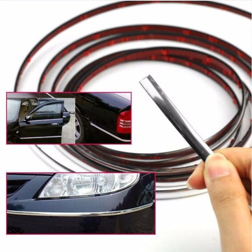 Imagen 2 de 6 de Bagueta Moldura Cromada Tunning Con Base Adhesiva 12mm X 5m