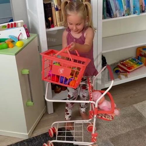 Carrito De Compras De Juguete Con 24 Piezas Y Cesta Floral