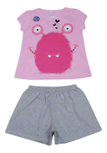 Pijama Infantil Monstrinho Rosa Fakini 3085