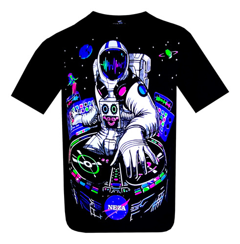 Playera Astronauta Dj Neza Fluorescente Neón Con Luz Negra