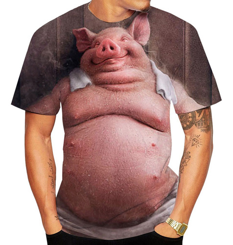 Playera Funny Pig Estampada En 3d De Talla Grande Y Manga Co