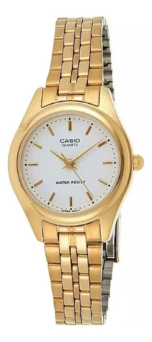 Reloj Casio Ltp-1129n-7a De Lujo  Para Dama Dorado/ Blanco