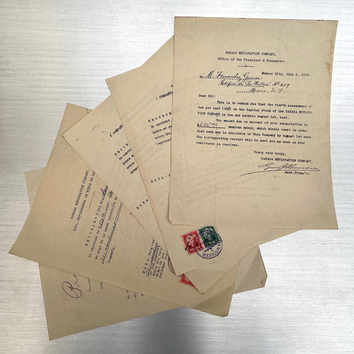 Antiguos Documentos 1906 Recibos Pago Acciones Minera Oaxaca (Usado)