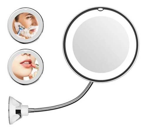 Espejo Sopapa Flexible Aumento X10 Ventosa Baño Cromado Luz